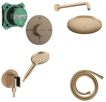 hansgrohe Showerselect Doucheset - inbouwdeel - thermostaatkraan - hoofddouche - ecosmart - douchearm - handdouchehouder - doucheslang - handdouche - ecosmart - brushed bronze SW918119/SW918113/SW481756/SW545415/SW773885/SW528 Brons geborsteld
