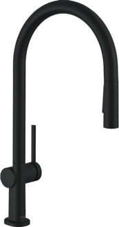 hansgrohe Talis M54 ééngreeps keukenmengkraan met draaibare uitloop, uittrekbare vuistdouche en sBox 43,5 cm, mat zwart