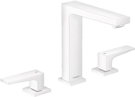hansgrohe Wastafelmengkraan Metropol 3-Gats 160 met Rechte Greep en Push-Open Afvoer Mat Wit