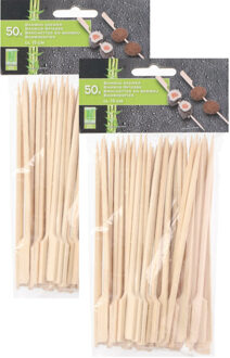 Hapjes/sate prikkers/spiesjes - bamboe hout - 100x stuks - 15 cm - amuse/bbq/feestje - prikkers (sate)