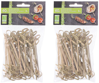 Hapjes/sate prikkers/spiesjes - bamboe hout - 120x stuks - 9 cm - amuse/bbq/feestje - prikkers (sate)