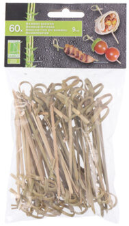 Hapjes/sate prikkers/spiesjes - bamboe hout - 60x stuks - 9 cm Bruin