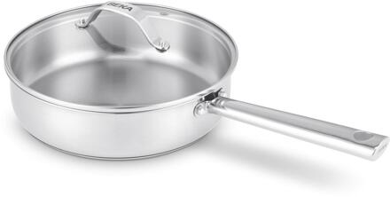 Hapjespan met deksel 24cm zilver