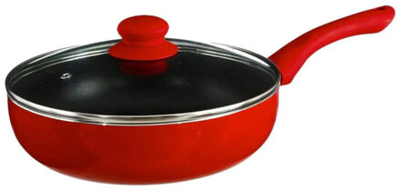 Hapjespan met deksel - Alle kookplaten geschikt - rood/zwart - dia 24 cm