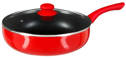 Hapjespan met deksel - Alle kookplaten geschikt - rood/zwart - dia 28 cm - braadpan