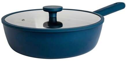 hapjespan met deksel - blauw/zwart - ø28x8 cm