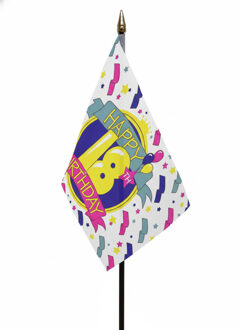 Happy 18th Birthday mini vlaggetje op stok 10 x 15 cm - verjaardag