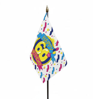 Happy 60th Birthday - mini vlaggetje op stok - 10 x 15 cm - 60 jaar geworden - verjaardag