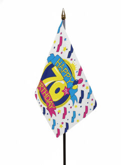 Happy 70th Birthday vlaggetje met stokje Multi