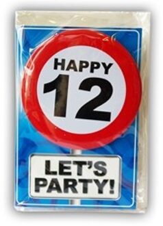 Happy Age Kaart Button - 12 Jaar Rood - Zalm