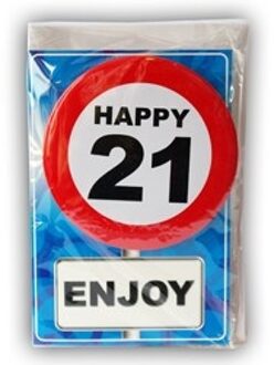 Happy Age Kaart Button - 21 Jaar Rood - Zalm