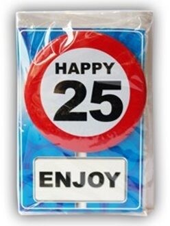Happy Age Kaart Button - 25 Jaar Rood - Zalm