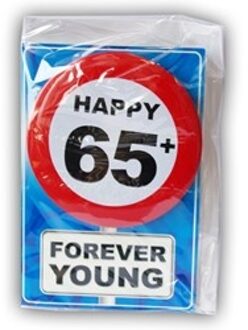 Happy Age Kaart Button - 65 Jaar Rood - Zalm