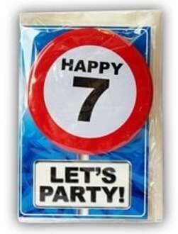 Happy Age Kaart Button - 7 Jaar Multikleur - Print