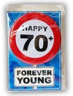 Happy Age Kaart Button - 70 Jaar Rood - Zalm