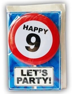 Happy Age Kaart Button - 9 Jaar Multikleur - Print