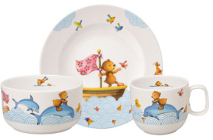 Happy as a bear Kinderservies set premium porselein, 3delig Wit / Multi