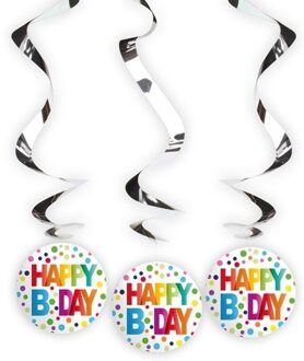 Happy B-day rotorspiralen - 3x st - met stippen - 70 cm - verjaardag versiering