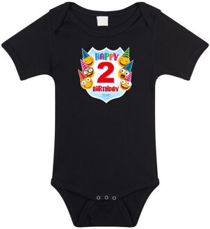 Happy birthday 2e verjaardag romper / rompertje 2 jaar met emoticons zwart voor baby 68 (4-6 maanden) - Feest rompertjes Multikleur