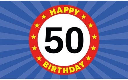 Happy Birthday 50 jaar versiering vlag 150 x 90 cm Multi