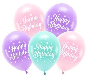 Happy Birthday Ballonnen Pastel Mix (5st) Multikleur - Print