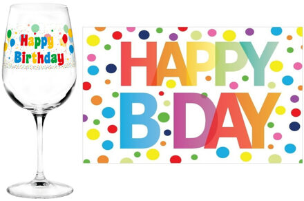 Happy Birthday cadeau verjaardag glas en A5-size wenskaart - feest glas wijn Transparant