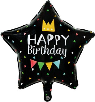 Happy Birthday Folieballon Zwart Stervorm (46cm) Multikleur - Print