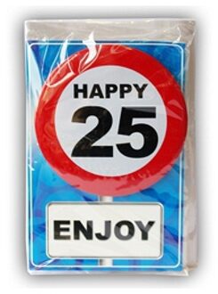 Happy Birthday kaart met button 25 jaar - Verjaardagskaarten Multikleur