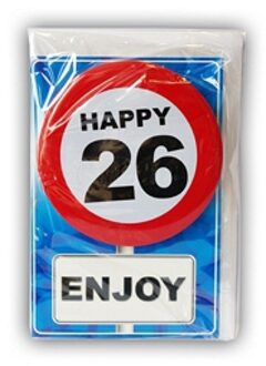 Happy Birthday kaart met button 26 jaar - Verjaardagskaarten Multikleur