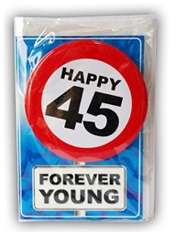 Happy Birthday kaart met button 45 jaar - Verjaardagskaarten Multikleur
