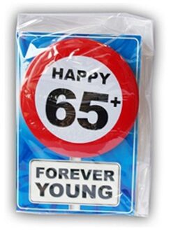 Happy Birthday kaart met button 65 jaar - Verjaardagskaarten Multikleur