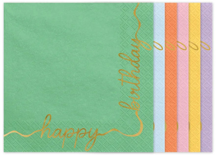 Happy Birthday Servetten Kleuren Mix (12st) Multikleur - Print