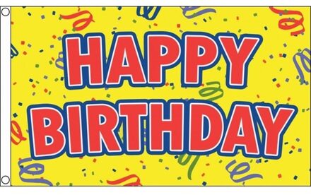 Happy Birthday verjaardag feest vlag - 150 x 90 cm - versiering - polyester Multi
