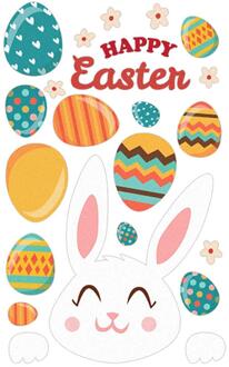 Happy Easter Bunny Ei Elektrostatische Sticker Vensterglas Geen Lijm Koelkast Sticker Home Decoratie Mall Pasen Muurstickers