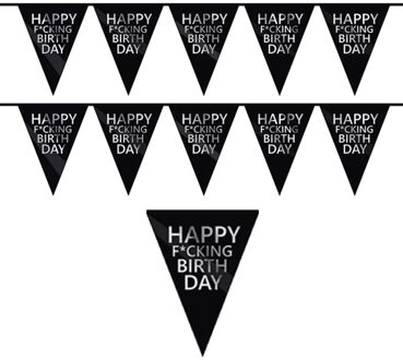 Happy Fucking Birthday vlaggenlijn - 3x - Verjaardag wens slinger - kunststof - 600 cm - zwart