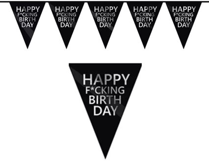 Happy Fucking Birthday vlaggenlijn - Verjaardag wens slinger - kunststof - 600 cm - zwart