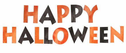 Happy Halloween feestslinger - 3,65 meter - oranje/zwart - van papier