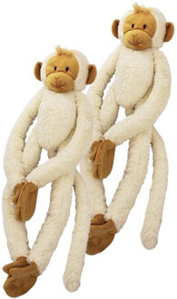 Happy Horse Knuffel aap - 2x stuks - wit - 23 cm - pluche - slinger aap - klittenband slingeraapje