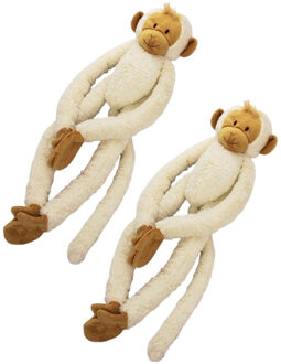 Happy Horse Knuffel aap - 2x stuks - wit - 45 cm - pluche - slinger aap - klittenband slingeraapje
