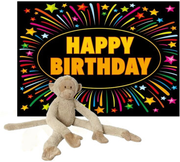 Happy Horse knuffel aap/apen 85 cm met een verjaardag wenskaart happy birthday - Knuffel bosdieren Multikleur