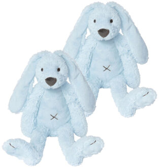 Happy Horse Knuffel konijn - 2x stuks - pluche konijn Richie - blauw - 28 cm - boerderij knuffel