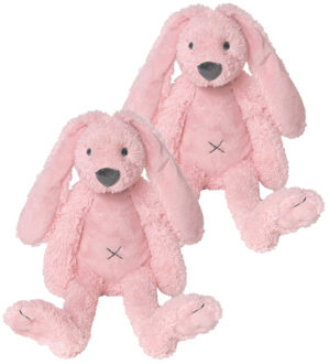 Happy Horse Knuffel konijn - 2x stuks - pluche konijn Richie - roze - 28 cm - boerderij knuffel