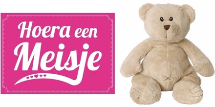 Happy Horse Kraamcadeau meisje Happy Horse knuffelbeer Buster 17 cm met geboortekaart - baby geboorte kado Multikleur