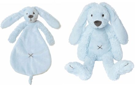 Happy Horse licht blauwe konijnen baby knuffeltje en knuffeldoekje Richie voor jongens/meisjes