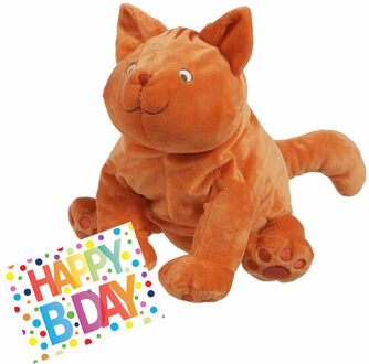 Happy Horse Pluche knuffel Dikkie Dik kat/poes 43 cm met A5-size Happy Birthday wenskaart - Knuffel huisdieren Oranje