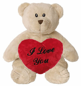 Happy Horse Valentijn Love cadeau set - Knuffelbeer met rood Love you hartje 10 cm - Knuffelberen Crème