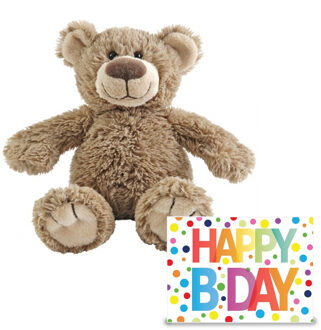 Happy Horse Verjaardag cadeau knuffelbeer 22 cm met XL Happy Birthday wenskaart - Knuffelberen Bruin