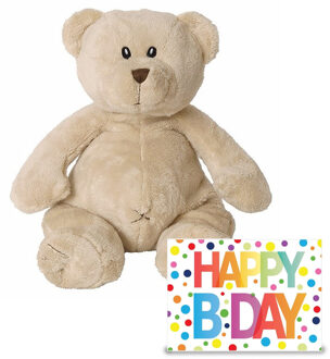 Happy Horse Verjaardag cadeau knuffelbeer 32 cm met XL Happy Birthday wenskaart - Knuffelberen Beige