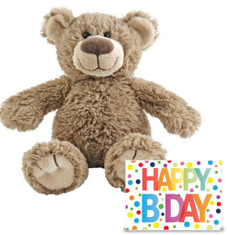 Happy Horse Verjaardag cadeau knuffelbeer 40 cm met XL Happy Birthday wenskaart - Knuffelberen Bruin