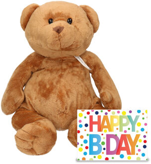 Happy Horse Verjaardag cadeau knuffelbeer 54 cm met XL Happy Birthday wenskaart - Knuffelberen Bruin